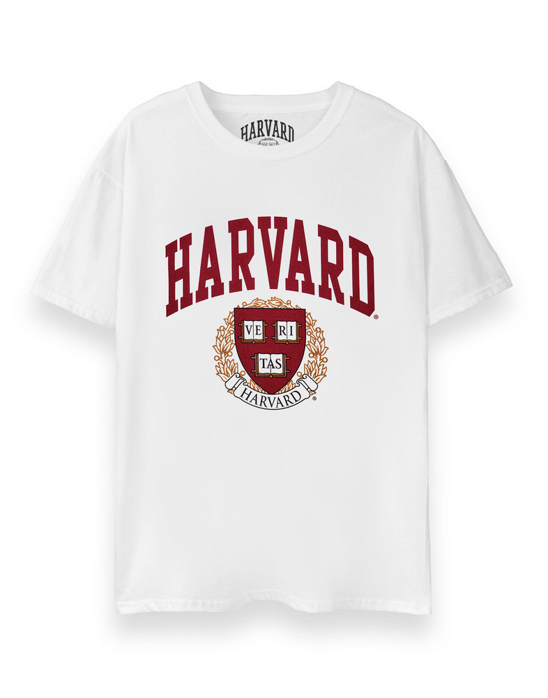 Harvard Crest Logo Unisex White Short Sleeved T-Shirt