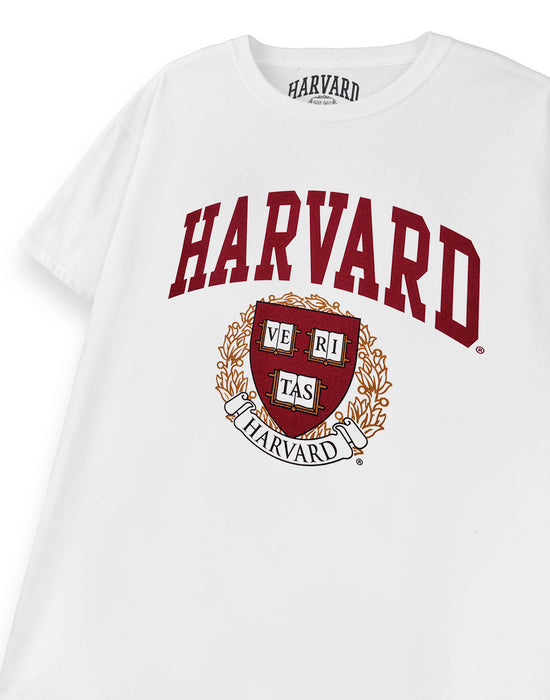 Harvard Crest Logo Unisex White Short Sleeved T-Shirt