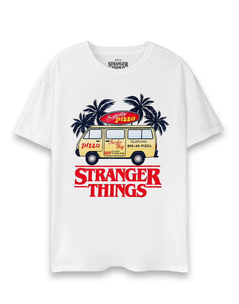 Stranger Things Pizza Van Unisex White Short Sleeved T-Shirt