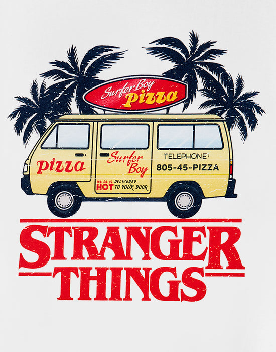 Stranger Things Pizza Van Unisex White Short Sleeved T-Shirt