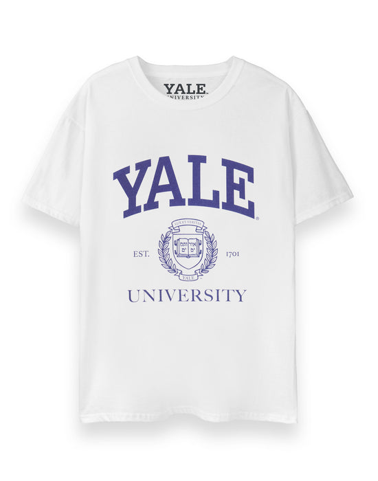 Yale Crest Logo Adults White Short Sleeved T-Shirt