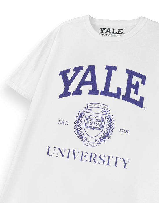 Yale Crest Logo Adults White Short Sleeved T-Shirt