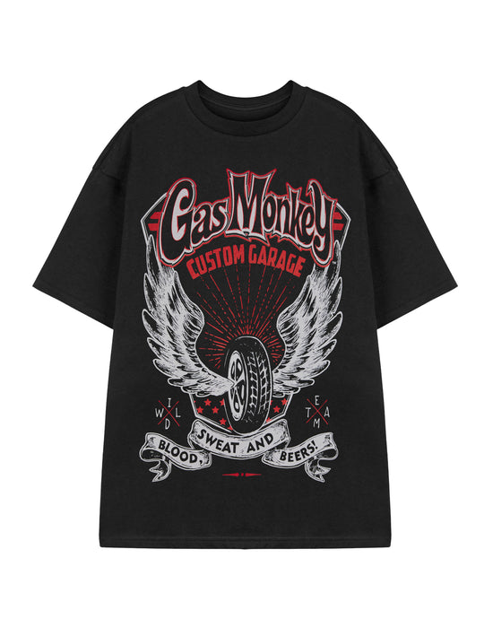 Gas Monkey Garage Winged Tyre Mens Black Short Sleeved T-Shirt
