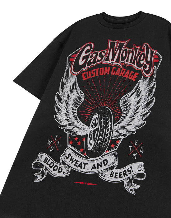 Gas Monkey Garage Winged Tyre Mens Black Short Sleeved T-Shirt