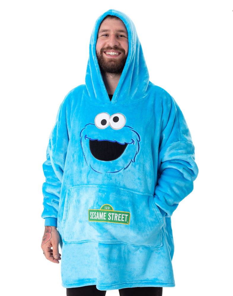 Sesame Street Cookie Monster Adults Blue Blanket Hoodie — Vanilla
