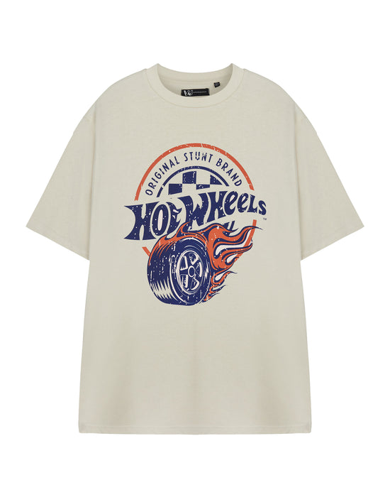 Hot Wheels Original Stunt Brant Mens Beige Short Sleeved T-Shirt