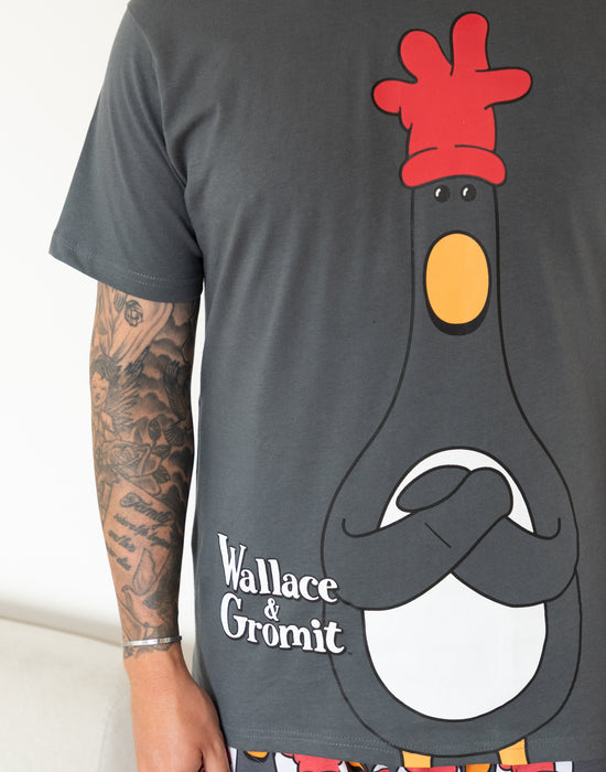 Wallace And Gromit Feathers Mens Short Sleeve Long Leg Pyjamas