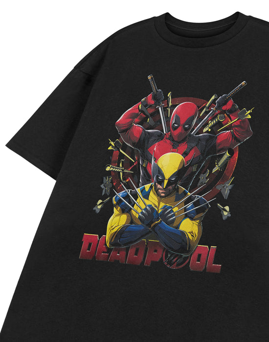 Marvel Deadpool Deadpool & Wolverine Knives Mens Black Short Sleeved T-Shirt