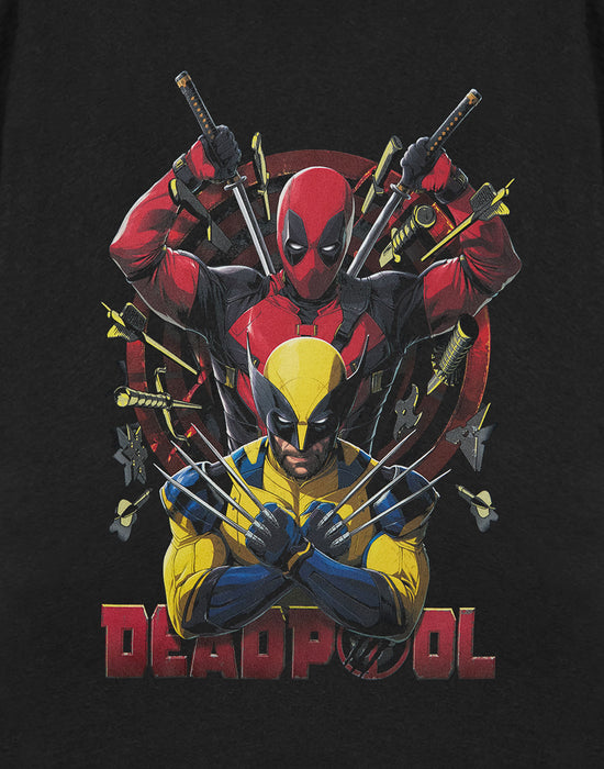 Marvel Deadpool Deadpool & Wolverine Knives Mens Black Short Sleeved T-Shirt