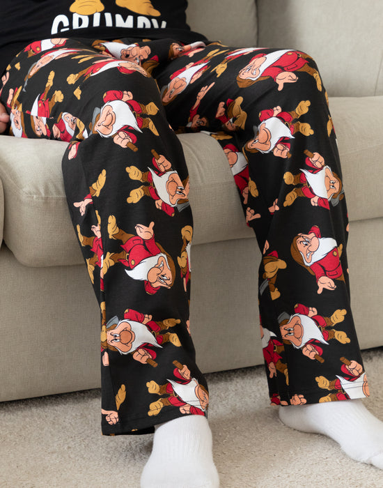 Disney Snow White & The Seven Dwarfs Grumpy Mens Black Short Sleeve Long Leg Pyjama Set