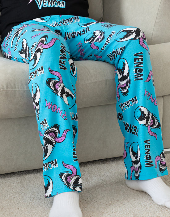 Marvel Venom Mens Black Short Sleeve Long Leg Pyjama Set