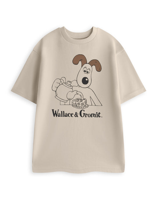 Wallace And Gromit Tea Mens Beige Short Sleeved T-Shirt