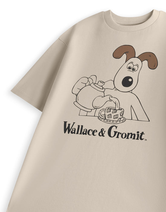 Wallace And Gromit Tea Mens Beige Short Sleeved T-Shirt