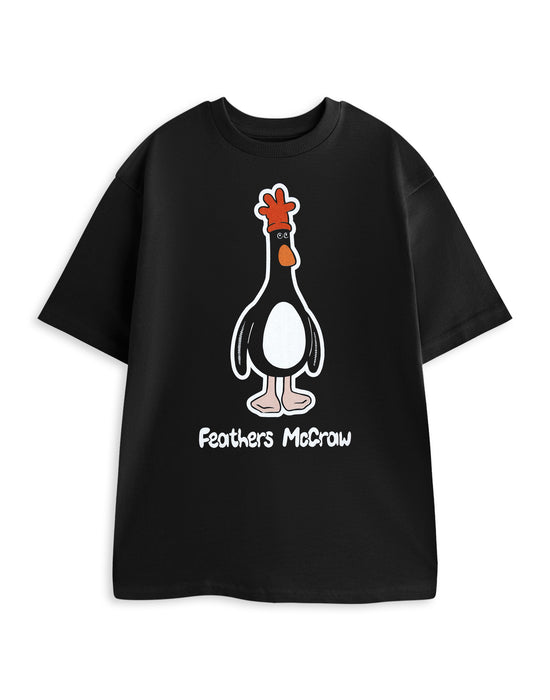 Wallace And Gromit Feathers Mccraw Mens Black Short Sleeved T-Shirt