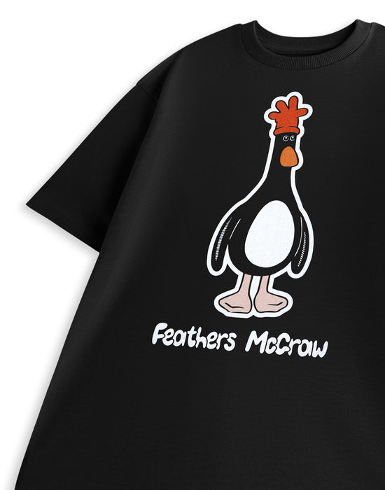 Wallace And Gromit Feathers Mccraw Mens Black Short Sleeved T-Shirt