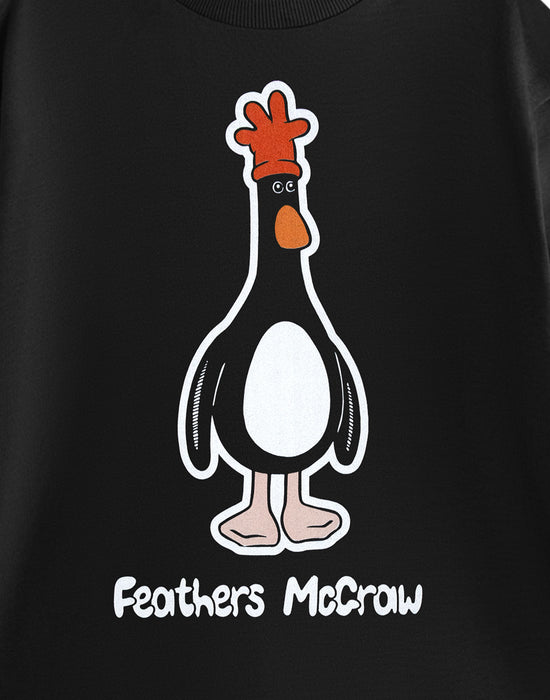 Wallace And Gromit Feathers Mccraw Mens Black Short Sleeved T-Shirt
