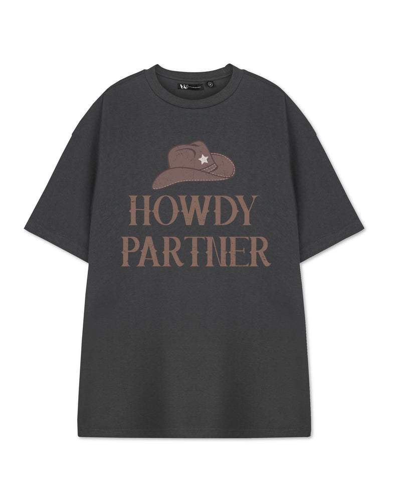Show Me The Merch Howdy Partner Mens Grey Short Sleeved T-Shirt