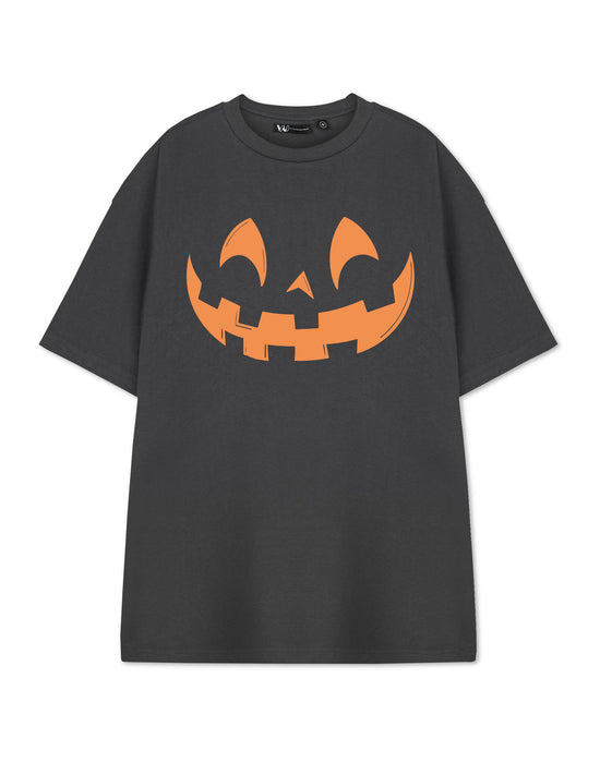Show Me The Merch Pumpkin Face Unisex Grey Short Sleeved T-Shirt