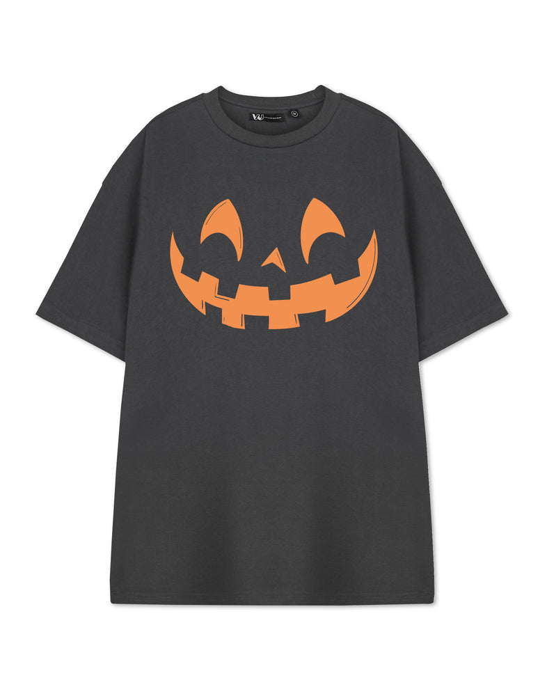Show Me The Merch Pumpkin Face Unisex Grey Short Sleeved T-Shirt