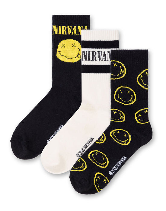 Nirvana Logo 3 Pack Mens Multicoloured Calf Socks Set of 3
