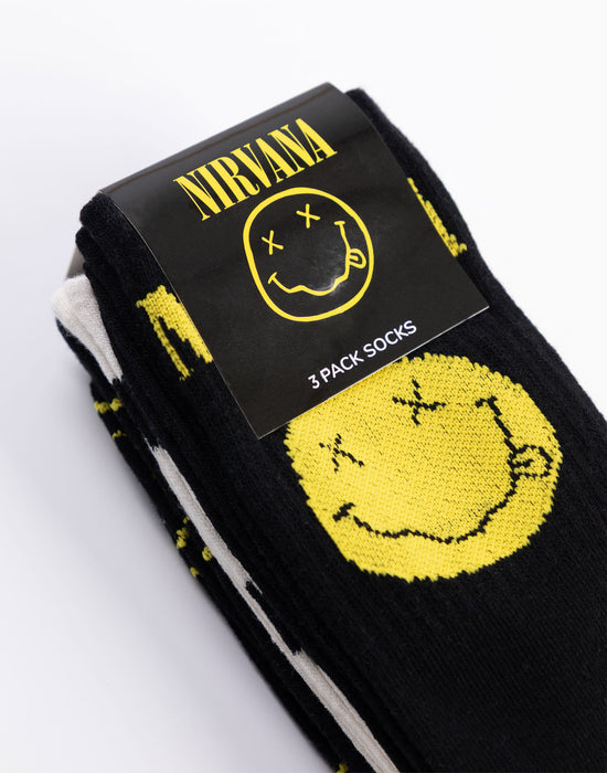 Nirvana Logo 3 Pack Mens Multicoloured Calf Socks Set of 3