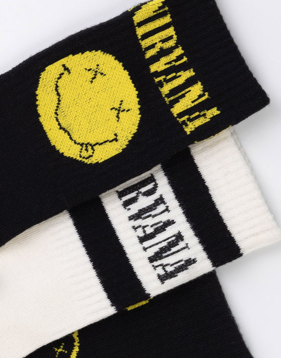 Nirvana Logo 3 Pack Mens Multicoloured Calf Socks Set of 3