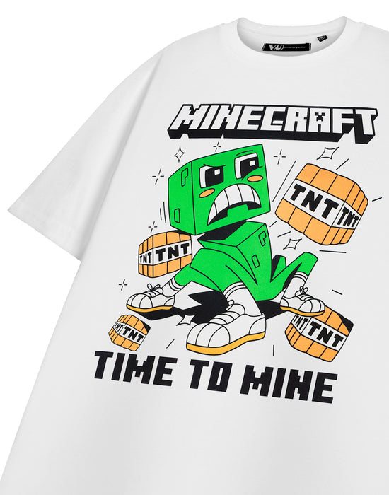 Minecraft Time To Mine Mens White Short Sleeved T-Shirt