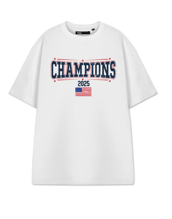 Show Me The Merch Champions Unisex White Short Sleeved T-Shirt
