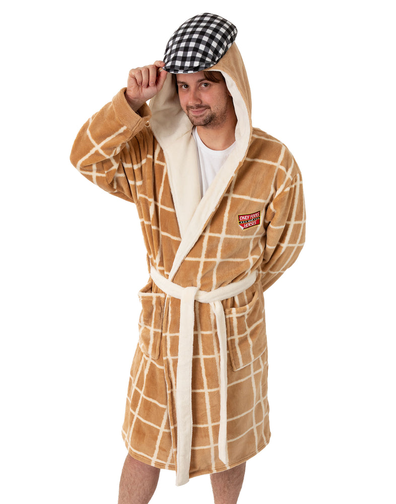 Only Fools And Horses Del Boy Mens Beige Hooded Bathrobe
