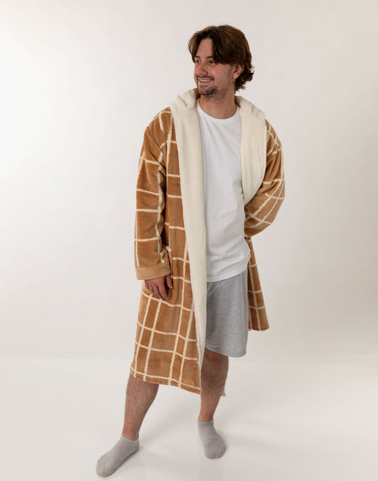 Only Fools And Horses Del Boy Mens Beige Hooded Bathrobe