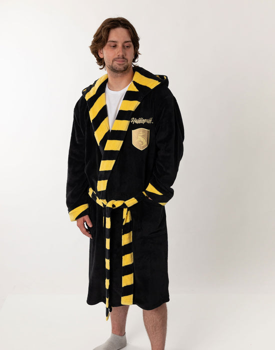 Harry Potter Hufflepuff Unisex Black Hooded Bathrobe