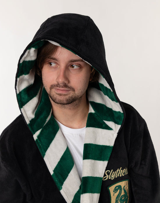 Harry Potter Slytherin Unisex Black Hooded Bathrobe