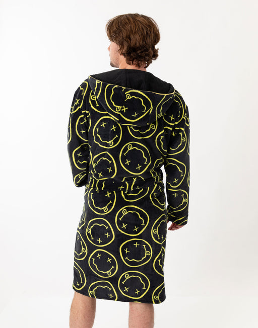 Nirvana Logo Mens Black Hooded Bathrobe