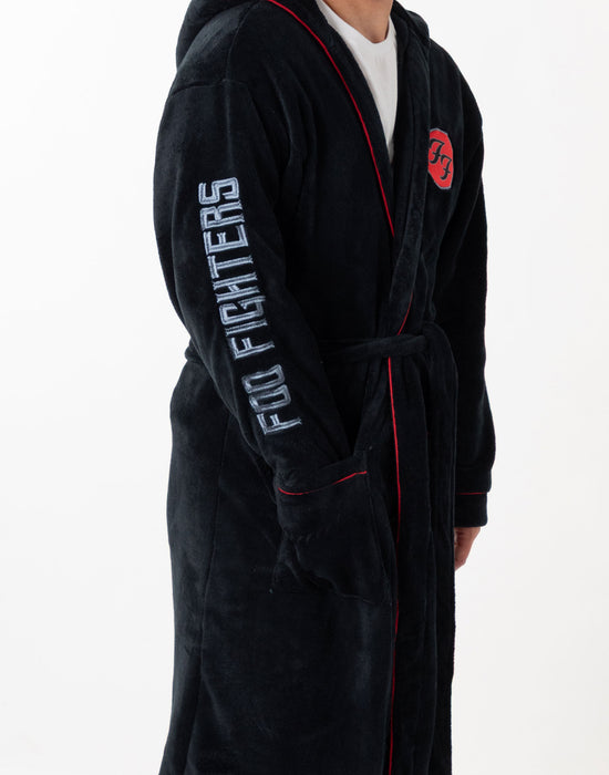 Foo Fighters Logo Mens Black Hooded Bathrobe