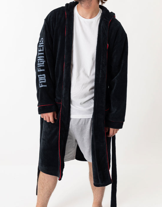 Foo Fighters Logo Mens Black Hooded Bathrobe