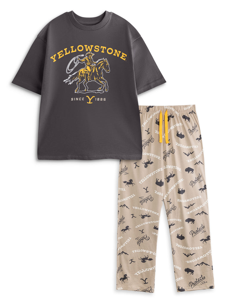 Yellowstone Character Mens Grey Short Sleeve Long Leg Pyjama Set
