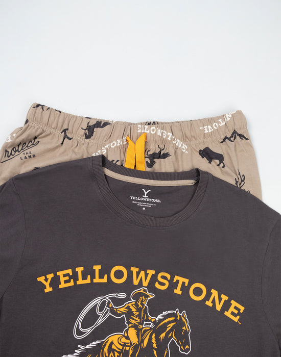 Yellowstone Character Mens Grey Short Sleeve Long Leg Pyjama Set