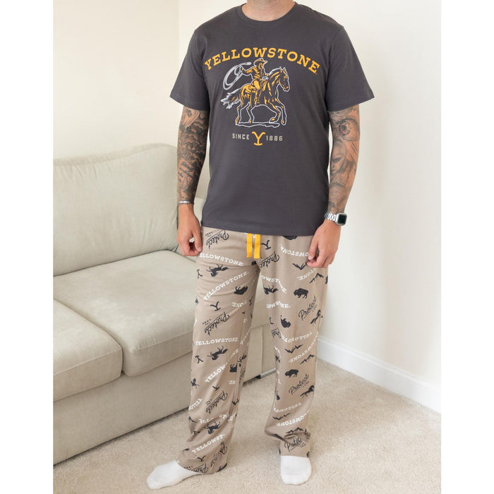 Yellowstone Character Mens Grey Short Sleeve Long Leg Pyjama Set