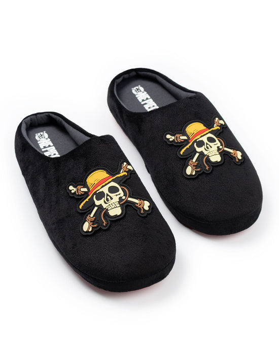 One Piece Logo Mens Black Mule Slippers