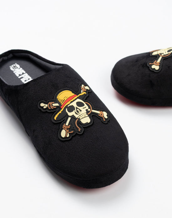 One Piece Logo Mens Black Mule Slippers