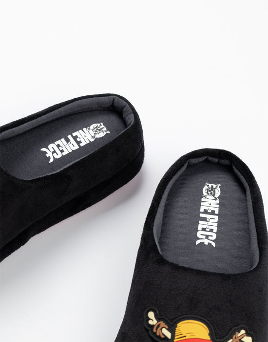 One Piece Logo Mens Black Mule Slippers