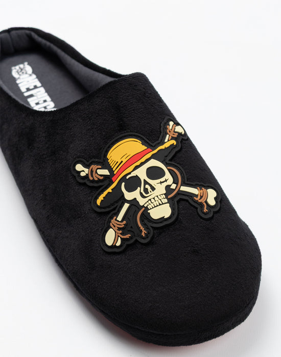 One Piece Logo Mens Black Mule Slippers