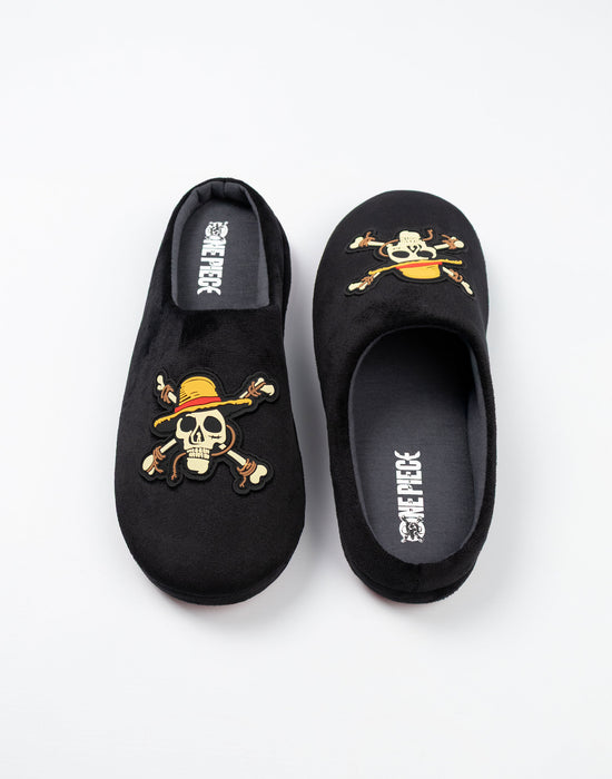 One Piece Logo Mens Black Mule Slippers