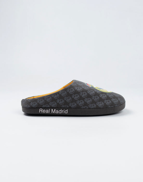 Real Madrid Logo Mens Black Mule Slippers