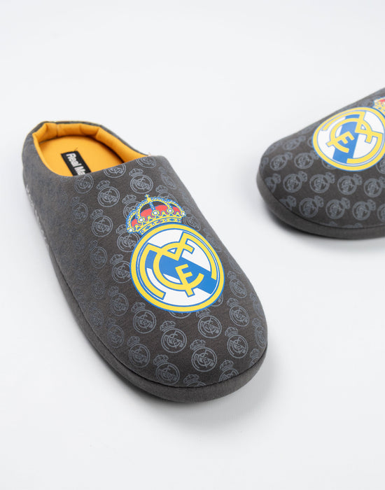 Real Madrid Logo Mens Black Mule Slippers