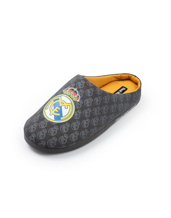 Real Madrid Logo Mens Black Mule Slippers