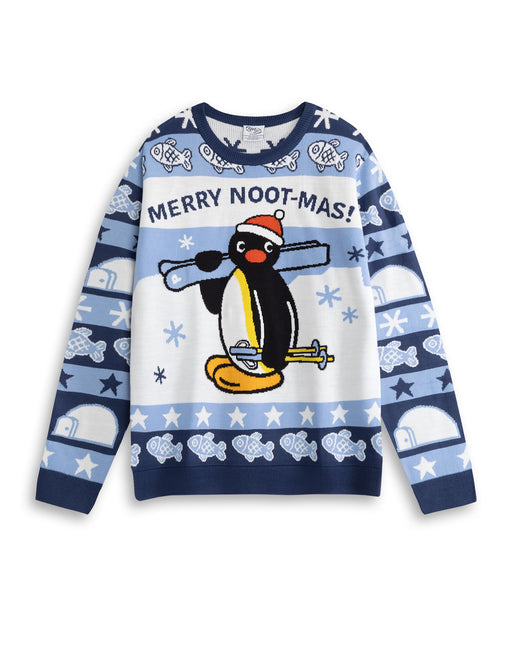 Pingu Merry Noot-mas Unisex Blue Christmas Jumper