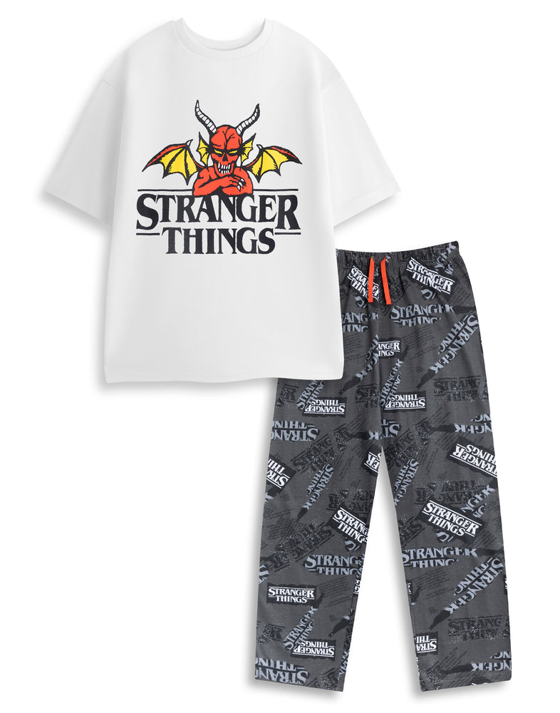 Stranger Things Logo Mens White Short Sleeve Long Leg Pyjama Set