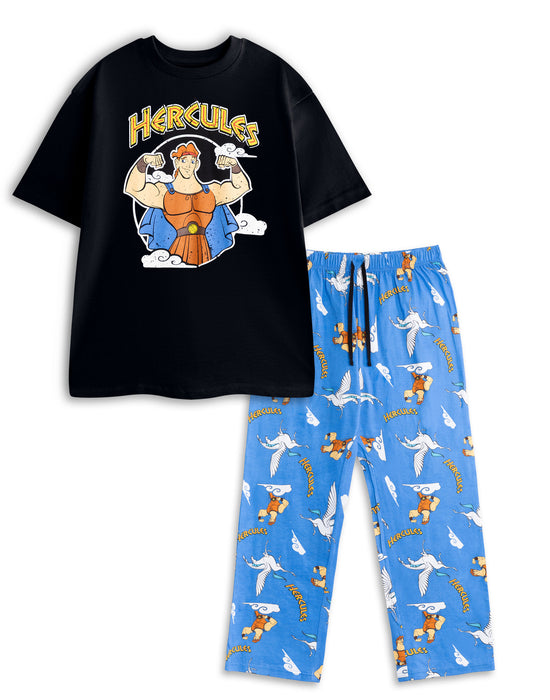 Disney Hercules Mens Black Short Sleeve Long Leg Pyjama Set