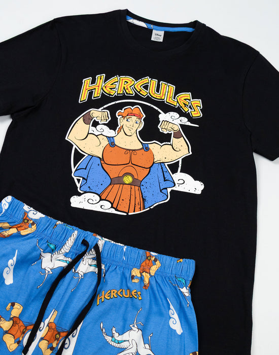 Disney Hercules Mens Black Short Sleeve Long Leg Pyjama Set